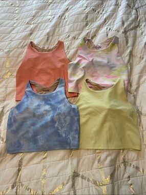 Old Navy Coral Ribbed Active Tank Top with Blue Trim